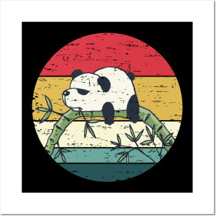 Funny Cute Panda Retro Sunset Distressed Vintage Rainbow Colors Posters and Art